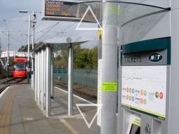 Ticket machine and Passenger Information Display on the platform for trams to Hucknall