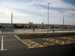 Looking across the car park to platform C (left) and platforms A and B (right)