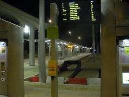 Tram and bus departures, with platforms A and C in the background