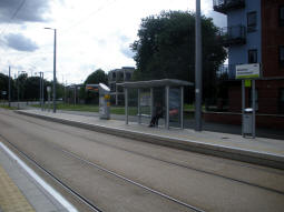 The platform for trams to the city centre from the other platform