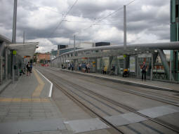 The platforms from the trams to Hucknall or Phoenix Park side