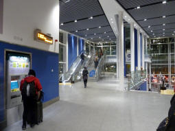 Looking up to the tram stop from the railway station concourse (the tram stop is upstairs)