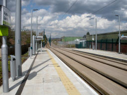 Looking along the platform for trams to the city centre