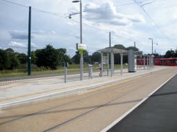 The island platform, with the nearest side being for trams to the city centre